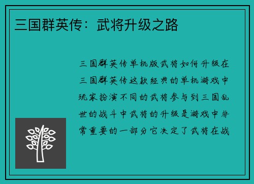 三国群英传：武将升级之路